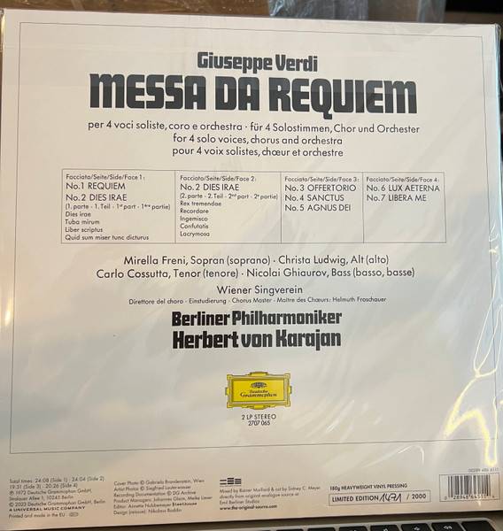 Herbert Von Karayan – Verdi - Messa Da Requiem (2LP)